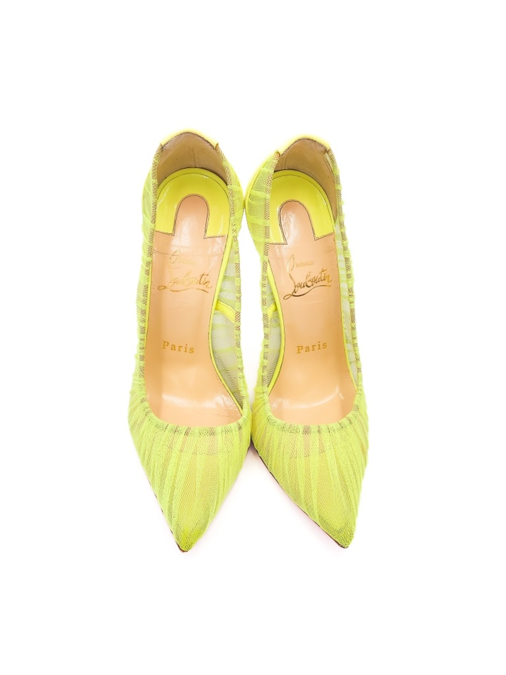Christian Louboutin Neon Yellow Tulle Mesh Pumps Heels - Picture 4 of 9